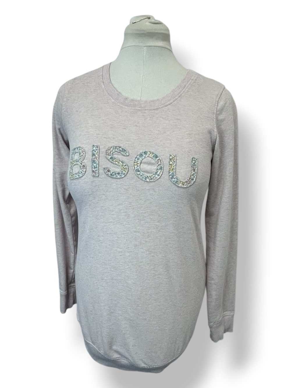 H&M MAMA Women’s Maternity BISOU”Patchwork Appliqué Sweatshirt Light Pink/Gray